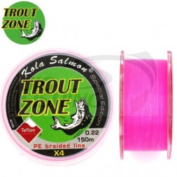 Шнур Trout Zone 4X Teflon PE Line Hybrid Pink 150m #0.6 0.128mm 4kg 8lb