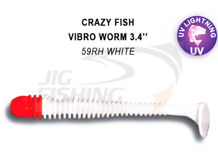 Мягкие приманки Crazy Fish Vibro Worm Floating 3.4&quot; #59 RH White Red Head