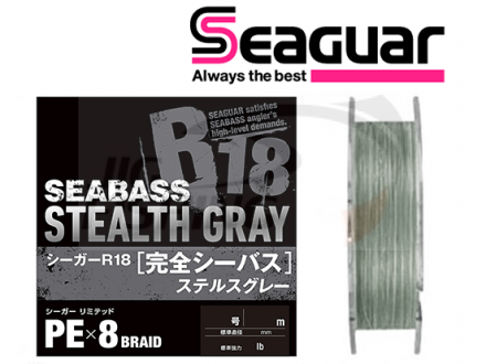 Шнур Seaguar R18 Seabass Stealth Gray PE X8 Braid 150m #0.8 0.148mm 6.75kg