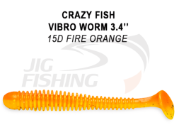 Мягкие приманки Crazy Fish Vibro Worm Floating 3.4&quot; #15D Fire Orange