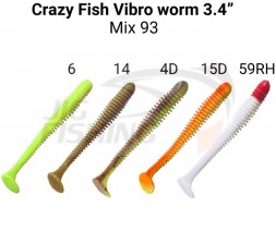 Мягкие приманки Crazy Fish Vibro Worm Floating 3.4&quot; Mix 93