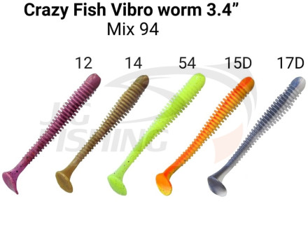 Мягкие приманки Crazy Fish Vibro Worm Floating 3.4&quot; Mix 94