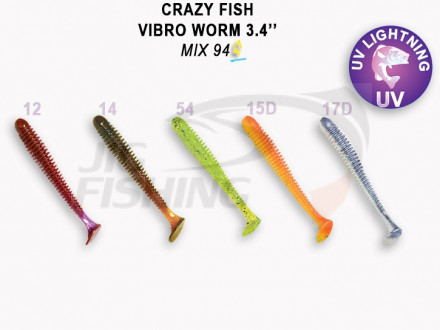 Мягкие приманки Crazy Fish Vibro Worm Floating 3.4&quot; Mix 94