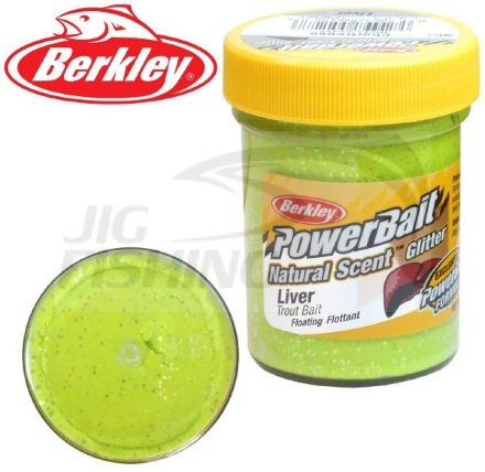 Паста форелевая Berkley Natural Scent Trout Bait 50gr Chartreuse Glitter Liver