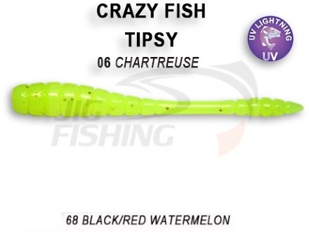 Мягкие приманки Crazy Fish Tipsy 1.2&quot; #06 Chartreuse #68 Black/Red Watermelon