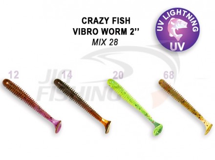 Мягкие приманки Crazy Fish Vibro Worm 2&quot; Mix 28