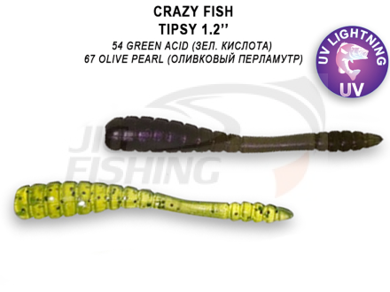 Мягкие приманки Crazy Fish Tipsy 1.2&quot; #54 Green Acin #67 Olive Pearl