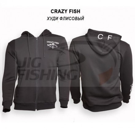 Худи флисовый Crazy Fish Cotton Black  3XL