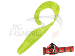 Мягкие приманки Bass Assassin Curly Shad Salt Water 4&quot; #CSA27452 Chartreuse Silver Glitter