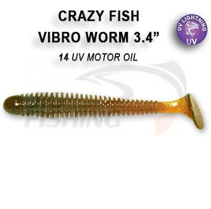 Мягкие приманки Crazy Fish Vibro Worm 3.4&quot;  14 UV Motor Oil