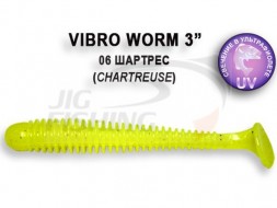 Мягкие приманки Crazy Fish Vibro Worm 3&quot; #06 Shartreuse