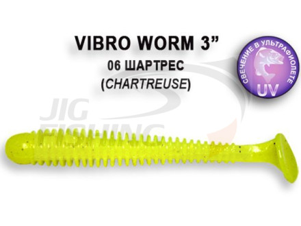 Мягкие приманки Crazy Fish Vibro Worm 3&quot; #06 Shartreuse